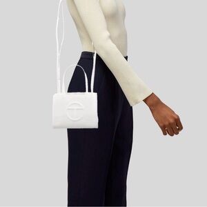 Telfar White Mini Shopping Bag with Embossed Logo